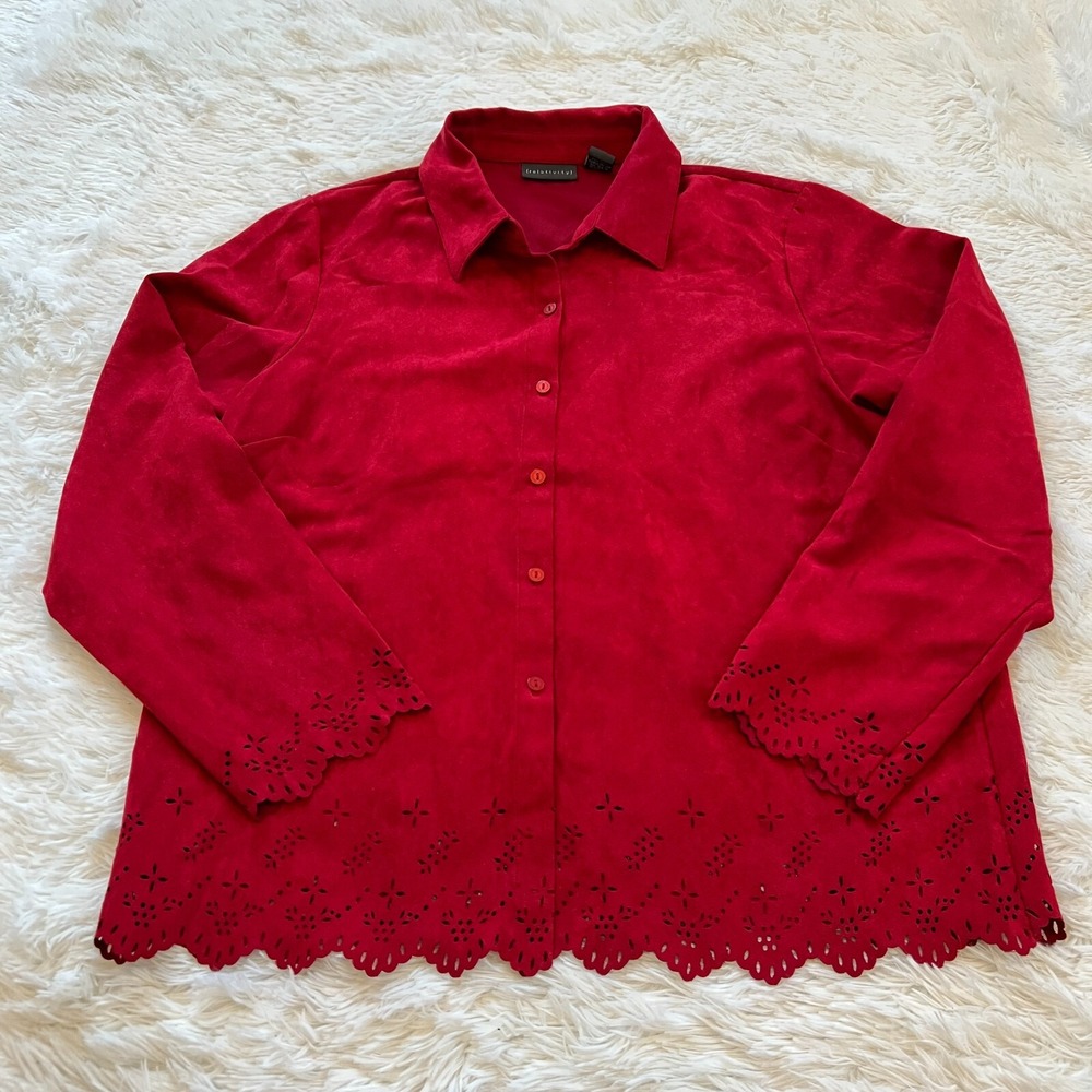 Relativity Women Jacket 1X‎ Red Faux Suede Festival Button Up Career Work 15213x